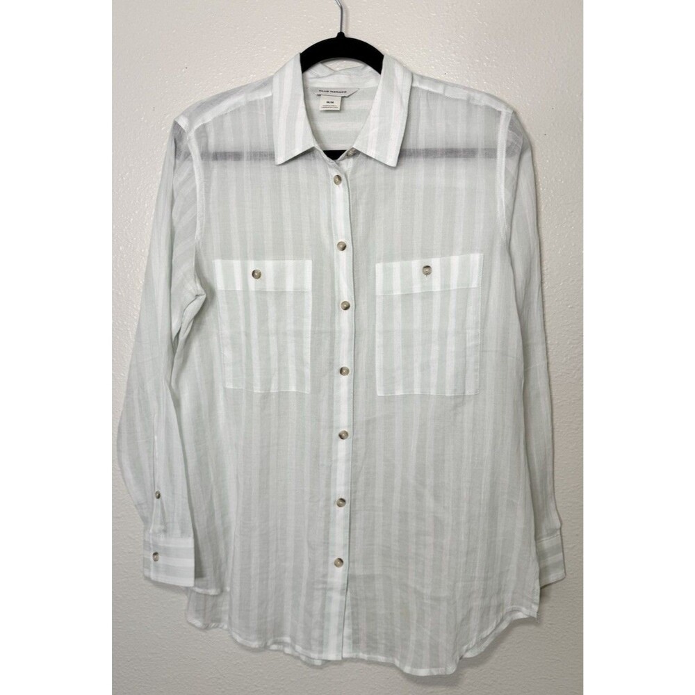 Club Monaco shirt Women button Down lightweight Pockets Cotton Size Small